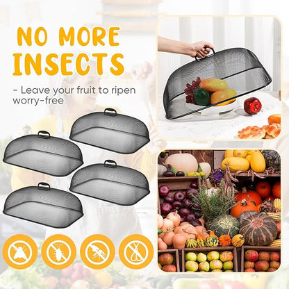Hicarer 4 Pcs Metal Mesh Screen Food Cover for Outdoors Set Large 18.5 Inch Mesh Food Tents for Picnic Indoor Plate(Black) - Image 6