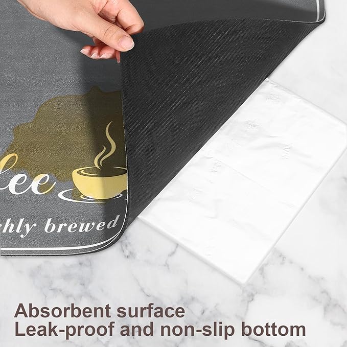 CooRug Absorbent Coffee Mat, Fashion Dish Drying Mat for Kitchen Counter Coffee Bar Accessories Espresso Machine Dish Rack 16" x 24" Dark Grey - Image 8
