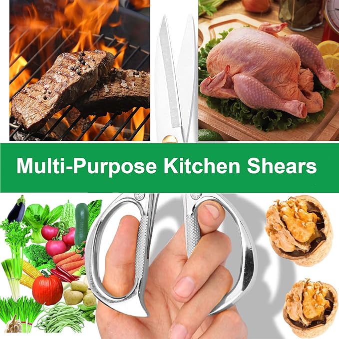 7.5in Stainless Steel Kitchen Scissors, Heavy Duty Shears for Chicken, Meat, Food, Vegetables, BBQ (Silver) - Image 5