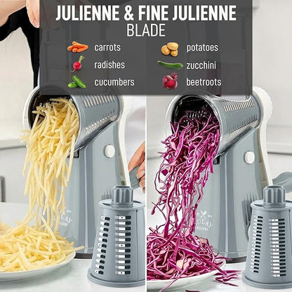 Zulay Kitchen Rotary Cheese Grater 5 Blade Cheese Shredder - Manual Hand Crank Cheese Grater With Reinforced Suction & 5 Interchangeable Drums - Easy to Use, Vegetable Chopper Round Mandoline Slicer - Image 6
