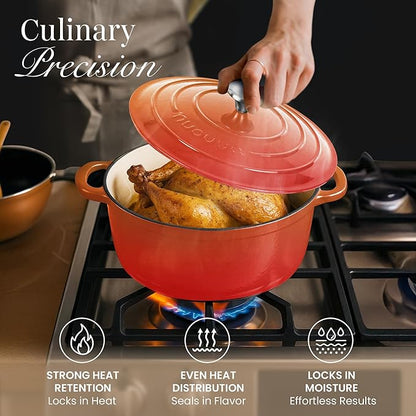 Cast Iron Dutch Oven with Lid – Non-Stick Ovenproof Enamelled Casserole Pot – Sturdy Dutch Oven Cookware – Orange, 3.1-Quart, 22cm – by Nuovva - Image 6