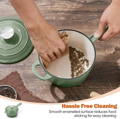 Homikit 1 Quart Saucepan with Lid, Enameled Cast Iron Small Sauce Pan Cooking Pot for Soup, Milk, Pasta, Nonstick Enamel Dutch Oven for All Cooktops, Heat Resistant Up to 500°F, Sage Green