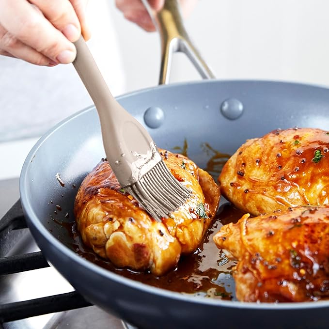GreenPan Silicone Basting Brush, Cooking Kitchen Utensil, Sauce Marinades BBQ Grill Bake, Flexible Rubber Nonstick Cookware, Steel Core Heat-Resistant, Anti-Slip Handle BPA-Free Dishwasher Safe, Taupe - Image 3
