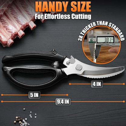 Poultry Shears Heavy Duty – Stainless Steel Chicken Shears with Spring Loaded Design, Non-Slip Serrated Edge & Safety Lock, Dishwasher Safe – Bone Cutting Scissors for Turkey, Poultry & Spatchcock - Image 2