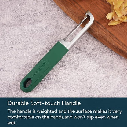 KITCHENDAO Swivel Vegetable Potato Peeler for Kitchen, Japanese Stainless Steel Sharp Blade, Heavy Duty Die-cast Construction, Built-in Eye Remover, Soft-touch Handle, Dishwasher Safe, Green - Image 5