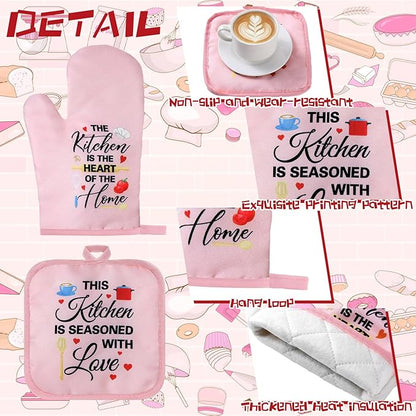 Leinuosen 8 Pcs Kitchen Towels and Oven Mitts Sets Pot Holders Dishcloths Set Kitchen Decorative Accessories Absorbent Potholders Heat Resistant for Chef Baking Cooking(Pink,Food) - Image 5