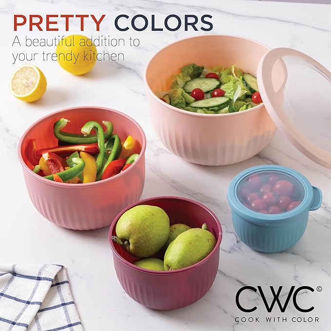 COOK WITH COLOR Prep Bowls with Lids- Wide and Deep Nesting Plastic Small Mixing Bowl Set with Lids, 12 Piece Set - Deep Bowls, Navy - Image 5