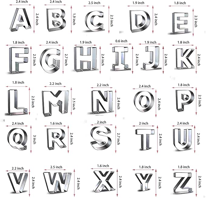Alphabet Cookie Cutter Tool Set, 26 Pcs Large 2.5 Inch Stainless Steel Cookie Cutter Set Fondant Biscuit Fruit Dough Mold Tools for Halloween, Christmas,Birthday Party Decorations (Large-Letter)