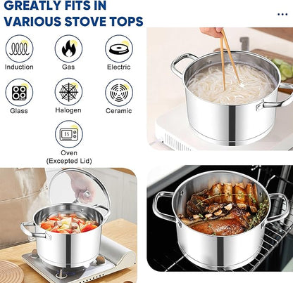 TeamFar 5 QT Stock Pot, Tri-ply Bottom Stainless Steel Stockpot Cooking Soup Pasta Pot with Lid for Gas/Induction/Electric Stoves, Non-toxic & Heavy Duty, Double Handles & Dishwasher Safe - Image 4