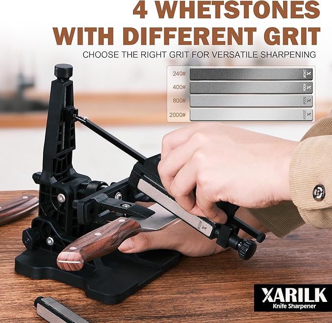 Portable Folding Knife Sharpener XAR-FS1, Adjustable Angle Sharpening System with 240#, 400#, 800#, 2000# Diamond Stone Set for Pocket, Hunting, Kitchen & Serrated Knives - Image 6
