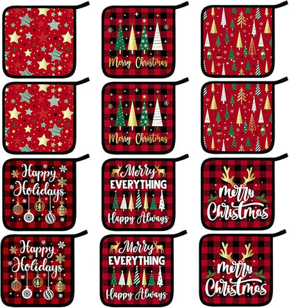 Bencailor 12 Pcs Pot Holders with Pocket Kitchen Hot Potholders Hot Pad Oven Mitts Cookie Bag Oven Gloves for Kitchen Gift Baking Cooking(Red,Classic)