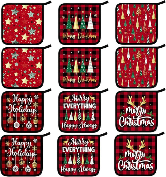 Bencailor 12 Pcs Pot Holders with Pocket Kitchen Hot Potholders Hot Pad Oven Mitts Cookie Bag Oven Gloves for Kitchen Gift Baking Cooking(Red,Classic)