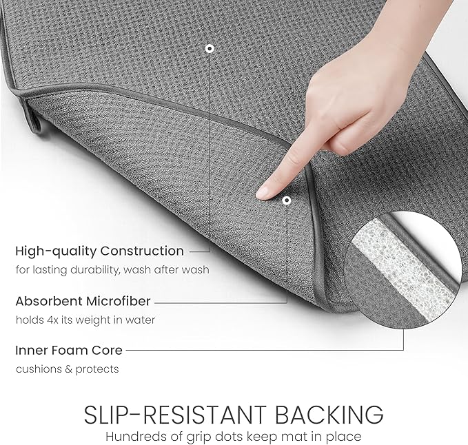 Bellemain XL Dish Mat 24" x 17" ( LARGEST MAT ) Microfiber Dish Drying Mat , Super absorbent ( Dark Gray ) - Image 4