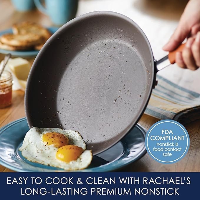 Rachael Ray Cucina Dishwasher Safe Hard Anodized Nonstick Cookware Pots and Pans Set, 12 Piece, Gray with Orange Handles - Image 3