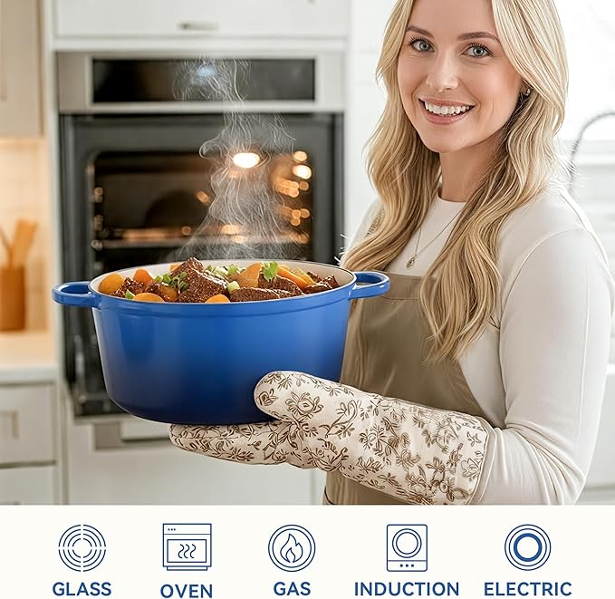 7 Quart Dutch Oven Pot with Lid, Non Stick Enameled Cast Iron Dutch Oven for Bread Baking, Heavy-Duty, Oven Safe Ceramic Cookware Up to 500°F for Baking, Braising, Stews, Roasting, Blue - Image 5