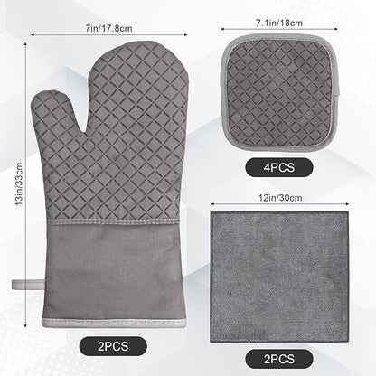Oven Mitts and Pot Holders 8pcs Set, Cotton Oven Glove with Non-Slip Silicone Surface, Machine Washable Pot Holders, Extra Long Oven mits, Heat Resistant 500 °F, for Cooking, Grilling, Baking - Image 2