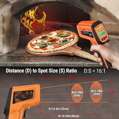 TempPro TP450 2 Laser Temperature Gun for Cooking, 16:1 D:S Ratio Infrared Thermometer Gun for Pizza Oven, Laser Thermometer Gun with Adjustable Emissivity Temp Gun -58 to 1022℉(Previously ThermoPro) - Image 3