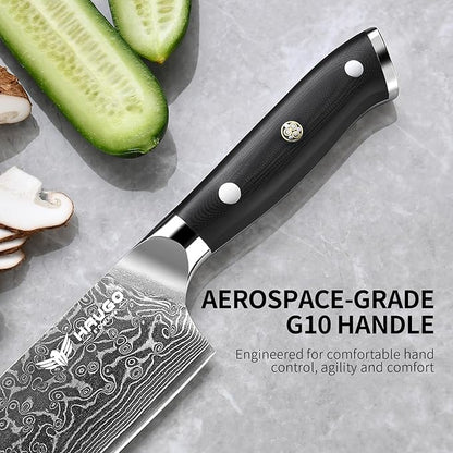 Damascus Knife Set - Haugo 3 PCS Professional Chef Knife Set with Japanese VG10 Steel Core - Ultra Sharp Kitchen Knives and Full Tang G10 Handle - Ronin Series - Gift Box