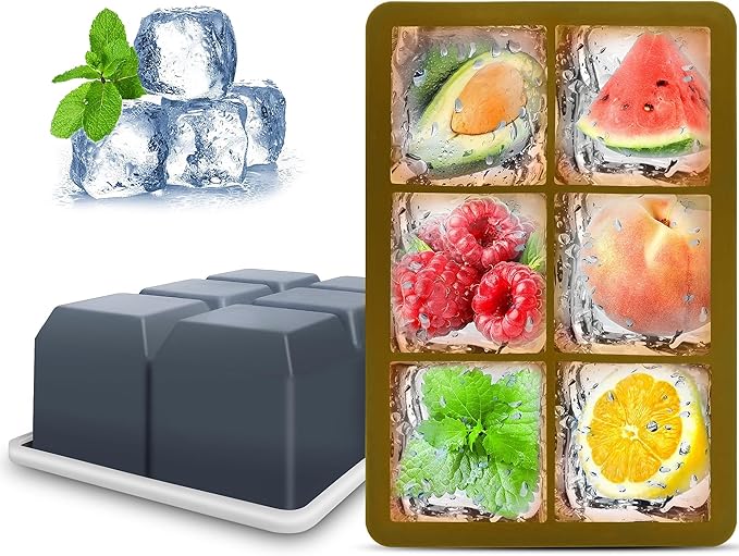 Silicone Ice Cube Trays with Lids,Large Square Ice Cube Molds for Freezer, Whiskey, Cocktail, Stackable Flexible and Reusable & Easy Release BPA Free (2 Pack&Dark Gray and Army green) by Excnorm