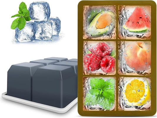 Silicone Ice Cube Trays with Lids,Large Square Ice Cube Molds for Freezer, Whiskey, Cocktail, Stackable Flexible and Reusable & Easy Release BPA Free (2 Pack&Dark Gray and Army green) by Excnorm