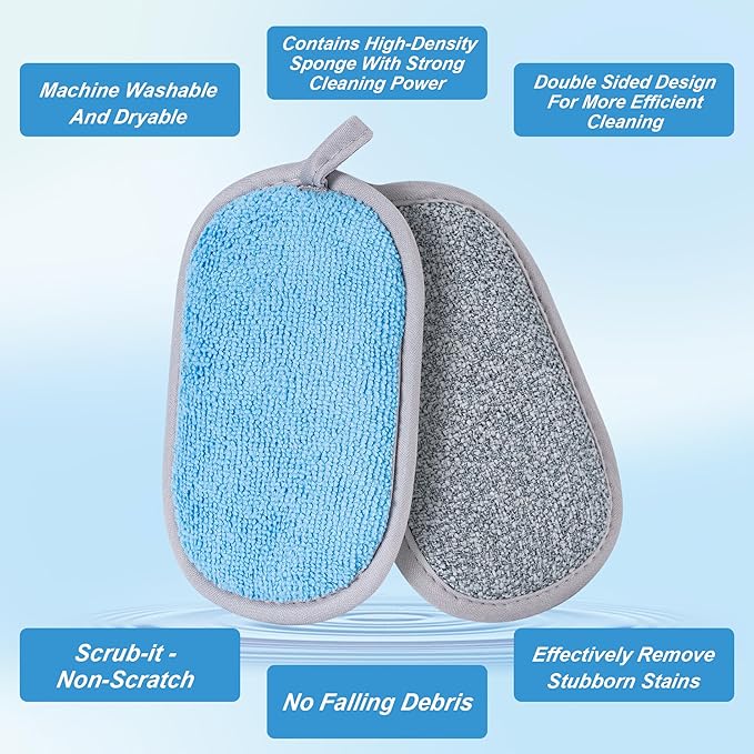 Dual-Sided Multi-Purpose Scrub Sponges, Non-Scratch Dishwashing Sponges for Kitchen, Reusable Microfiber Sponge for Efficiently Cleaning Dishes, High Density Sponge Inside (6 Pack, Medium) - Image 7
