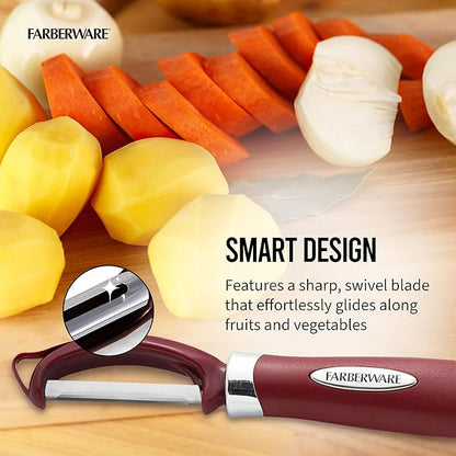 Farberware Pro2 Euro Vegetable Peeler with Ergonomic Handle, Razor-Sharp Stainless Steel Swivel Blade, Dishwasher Safe - Red, Peelers for Kitchen Use on Potatoes, Fruits, and More - Image 4