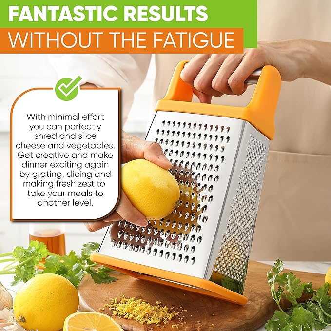 Spring Chef Handheld Stainless Steel XL Parmesan Cheese Grater with Handle - 4 Sided Manual Box Grater for Kitchen - Dishwasher Safe Cheese Shredder for Carrot, Potato, Vegetables, Hash Brown - Mango - Image 7