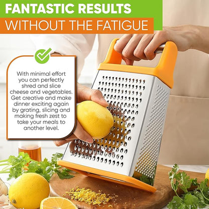 Spring Chef Handheld Stainless Steel XL Parmesan Cheese Grater with Handle - 4 Sided Manual Box Grater for Kitchen - Dishwasher Safe Cheese Shredder for Carrot, Potato, Vegetables, Hash Brown - Mango - Image 7