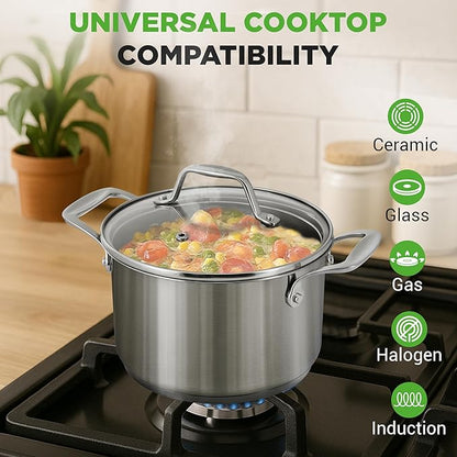 NutriChef 3-Quart Stainless Steel Soup Pot - 18/8 Food Grade Heavy Duty Cookware, Stock Pot, Stew Pot, Simmering Pot Kitchenware w/See Through Lid, Dishwasher Safe, For Induction Gas Ceramic Cooktops - Image 3