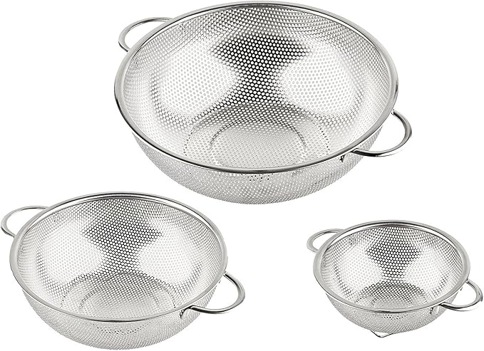 3-Piece Stainless Steel Mesh Micro-Perforated Strainer Colander Set (1-Quart, 2.5-Quart and 4.5-Quart) - Image 5