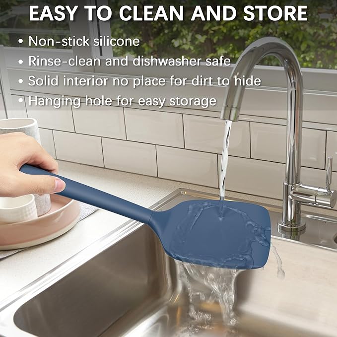 Coukre 2 Pack Silicone Spatula Set, High Heat Resistant, BPA Free Kitchen Spatula, Solid & Slotted Turner for Non-Stick Pans, Sautéing, and Flipping (2, PureDarkBlue) - Image 5