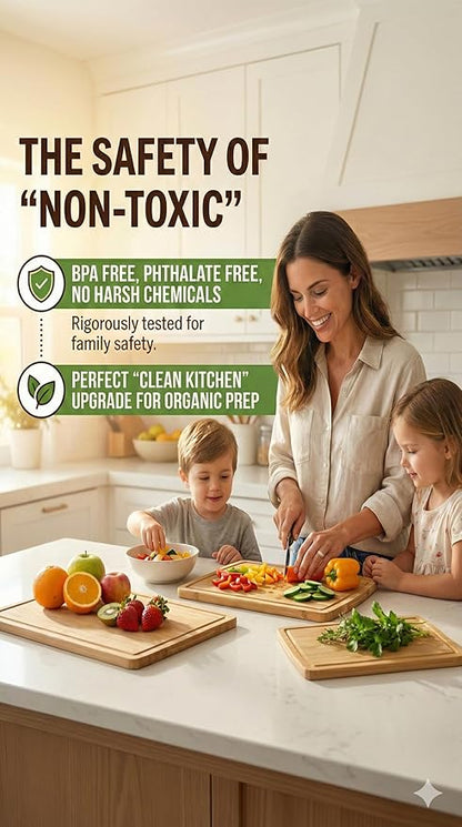 GREENER CHEF Glue-Free Surface Organic Bamboo Wood Cutting Board 3-Piece Set – Non Toxic Cutting Board Set – Lightweight, Heavy Duty Wooden Serving Boards for Charcuterie - Safer Family Meal Prep - Image 4