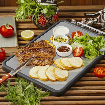 Wood Cutting Board with Handle, Double Sided Cutting Board for Kitchen, 16 * 11 inch 304 Stainless Steel Chopping Board for or Kitchen Meal Prep Serving - Image 7