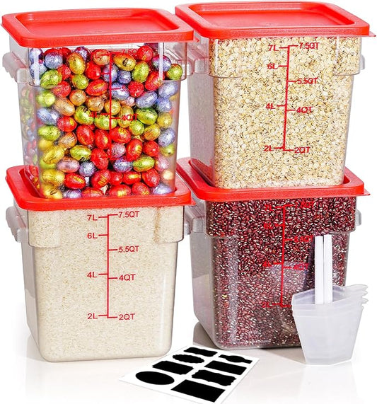 8QT NSF Food Storage Containers: 8 PCS[Food Grade][Hot&Cold Resistant] Clear Food Storage Containers with Scales Handles for Home Restaurant Kitchen Storage Pizza Proof Dough, BPA Free (N6) by SVKLHY