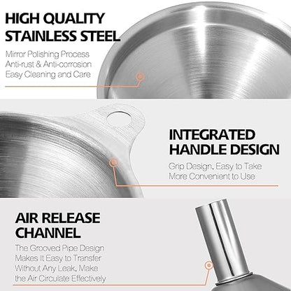 Anaeat Stainless Steel Mini Kitchen Funnel Set, 3 Pack Durable Metal Filling Funnels for Transferring Liquid, Dry ingredients, Cosmetic Lotion, Fluid, Spices, Powder - Food-Grade & High Heat Resistant - Image 5