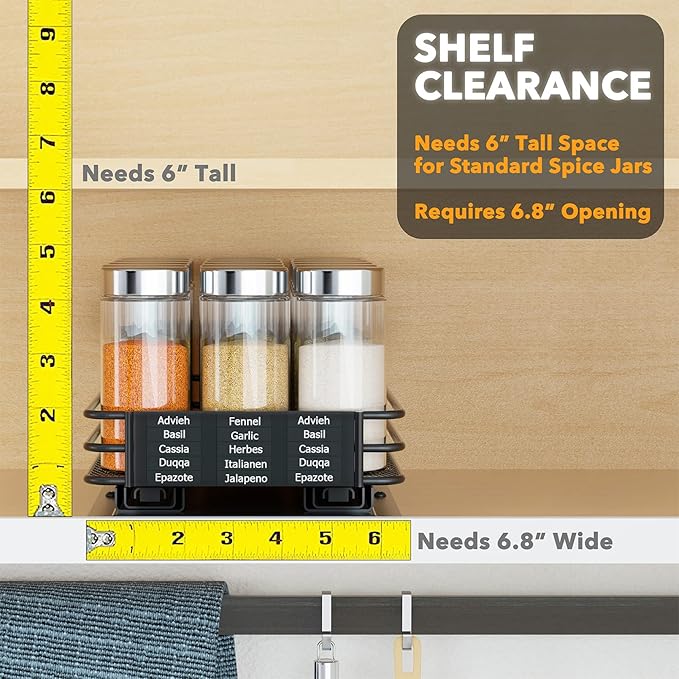 SpaceAid Pull Out Spice Rack Organizer for Cabinet, Heavy Duty Slide Out Seasoning Kitchen Organizer, Cabinet Organizer, with Labels and Chalk Marker, 6.5" W x10.75 D x2.5 H, 1 Drawer 1-Tier - Image 4