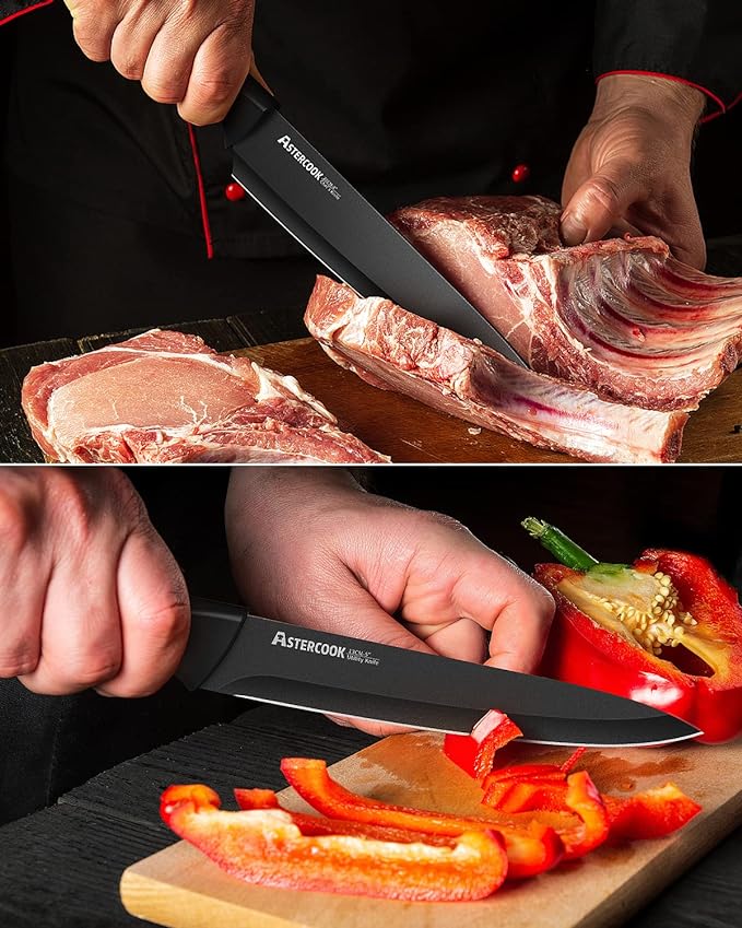 Astercook Knife Set, Kitchen Knife Set with Built-in Sharpener Block, Dishwasher Safe, 15 Pieces German Stainless Steel Knife Block Set, Black Mothers Day Gifts for Kitchen - Image 6