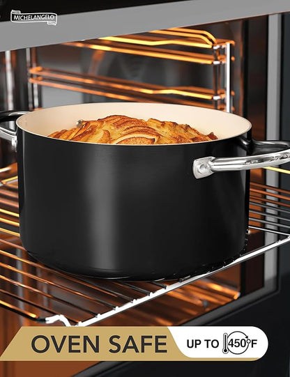 MICHELANGELO Ceramic Stock Pot with Lid, 6 Quart Pot with Nonstick Coating, Induction Cooking Pot for Induction and All Stovetops - 6QT, Black - Image 5