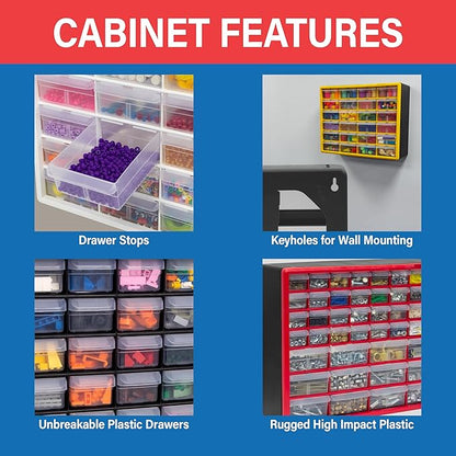 Akro-Mils 64-Drawer Plastic Drawer Storage Cabinet for Garage Organization, Bead Organizer, Building Bricks Storage, Teacher Toolbox, Makeup Organizer, 20" W x 6" D x 16" H, 10164 Red - Image 6