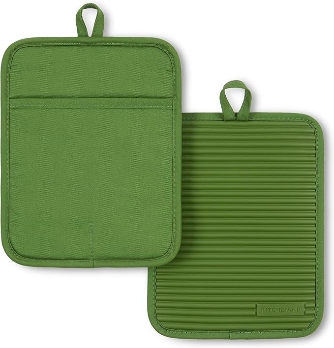 KitchenAid Ribbed Soft Silicone Pot Holder 2-Pack Set, Matcha, 7"x9" by KitchenAid