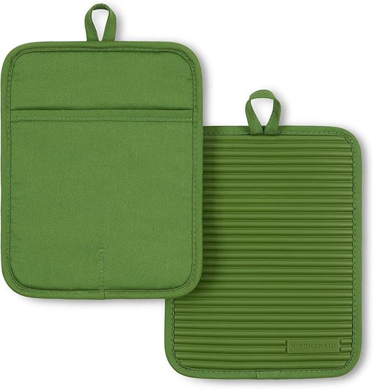 KitchenAid Ribbed Soft Silicone Pot Holder 2-Pack Set, Matcha, 7"x9" by KitchenAid