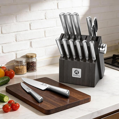 imarku Japanese High Carbon Stainless Steel Knife Set with Block, Precision-Forged Gyutou Kitchen Knives with Built-in Sharpener, Ultra-Sharp 10–15° Edge, Ergonomic Non-Slip Handle, Dishwasher Safe - Image 2