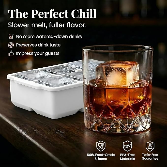 KitchFort Large Silicone Ice Cube Tray (2-Pack), Easy Release 2" Big Ice Cubes - Cocktail, Whiskey Ice Cubes Mold - Ice Trays for Freezer with Lid - Stackable Silicone Ice Tray - White - Image 4