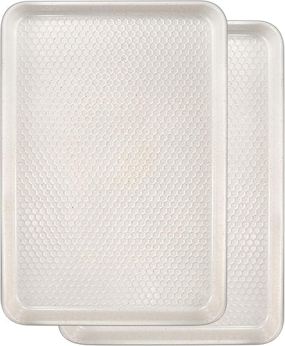 Wildone Baking Sheet Pan Set, Honeycomb Embossed Nonstick Baking Sheet 15x10 In, Thicker Carbon Steel Cookie Sheet, Even Heating Jelly Roll Pan, White, 2 Pack by Wildone