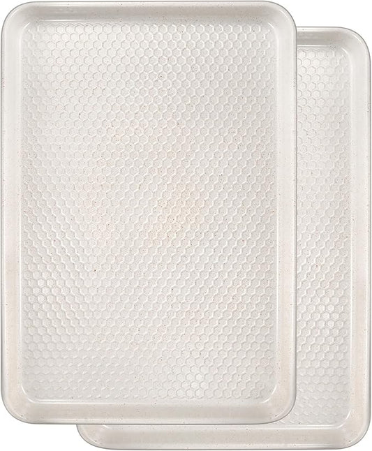 Wildone 2 Pack Half Sheet Baking Pans, Honeycomb Embossed Nonstick Baking Sheet 17.5x12 In, Thicker Carbon Steel Cookie Sheet, Even Heating & Warp Resistant, White by Wildone