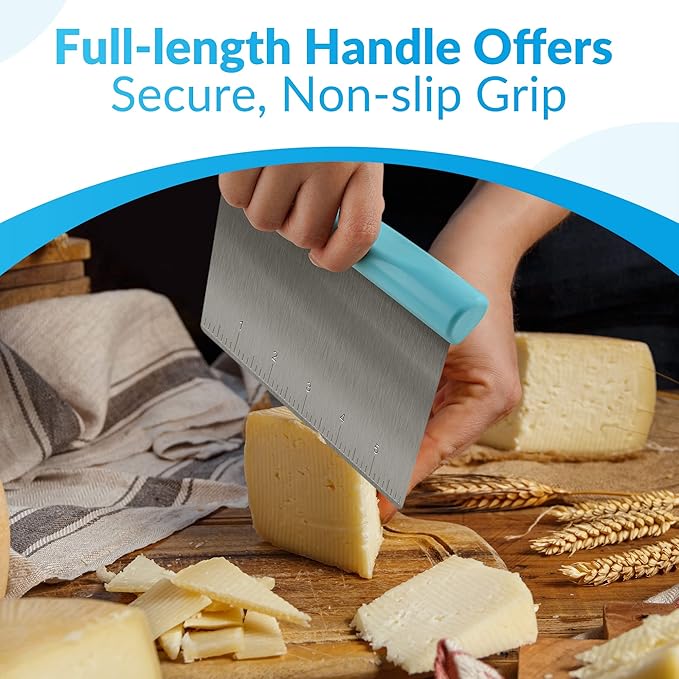 Upgraded 304 Stainless Steel Multi-Purpose Bench Scraper with Measurement Marks, Dishwasher Safe, Dough Cutter for Pizza, Bread and Cookie Dough Vegetable Chopper, Baking Supplies, Blue - Image 4