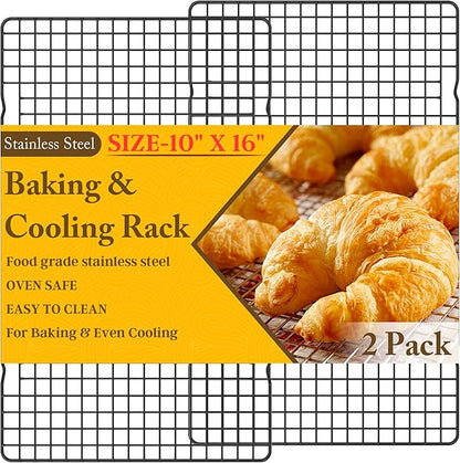 2PCS Cooling Racks for Cooking and Baking - 10" x 16"Heavy Duty Stainless Steel Wire Rack for Baking, Grilling, Roasting - Oven & Dishwasher Safe - Fits Half Sheet Pan（Black） by QukakaHomeCare