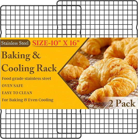 2PCS Cooling Racks for Cooking and Baking - 10" x 16"Heavy Duty Stainless Steel Wire Rack for Baking, Grilling, Roasting - Oven & Dishwasher Safe - Fits Half Sheet Pan（Black） by QukakaHomeCare
