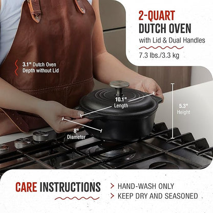Victoria 2-Quart Cast Iron Dutch Oven with Lid and Dual Handles, Seasoned with Flaxseed Oil, Made in Colombia