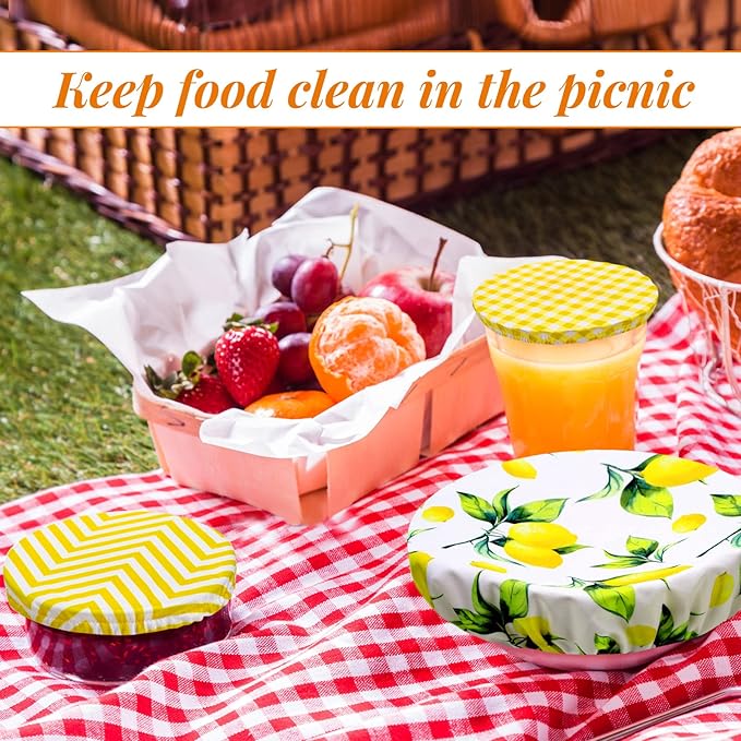 10 Pack Cloth Bowl Covers for Bread Rising - 5 Size Stretch Elastic Food Storage Container Lids - Reusable Cotton Fabric Covers for Food, Fruits, Leftovers (Lemon)